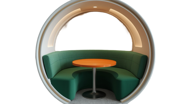 Modern Enclosed Circular Booth with Round Table for Collaborative Workspaces