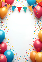Festive background with copyspace - balloons, confetti, flags and garlands
