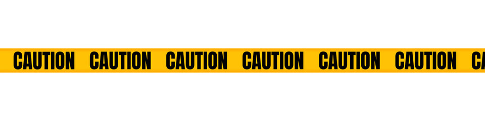Yellow Caution Tape with Black Bold Text, Warning Safety Barrier Ribbon - Isolated on Transparent Background