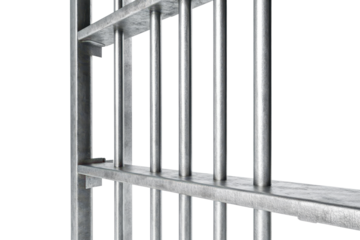 Prison bars isolated on a white background depicting a stark representation of confinement and restriction in a contemporary setting