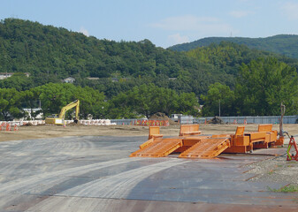 A panoramic view of the construction site after the ground enforcement has been completed.