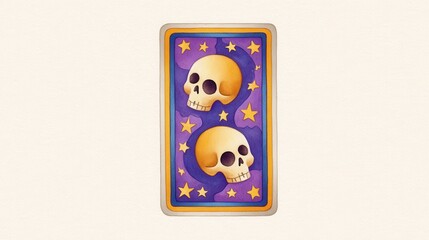 Watercolor Illustration of Halloween Fortune Telling with Skull Tarot Card Design