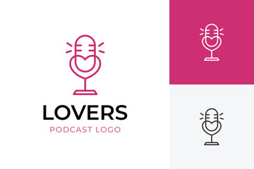Love Podcast Logo Design with Heart and Microphone Symbol for Relationship Talk and Digital Media Branding