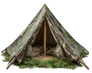 Military tent camouflage shelter outdoor survival woodland camping adventure forest temporary structure rustic nature