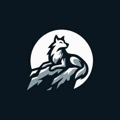 Wolf on rock logo