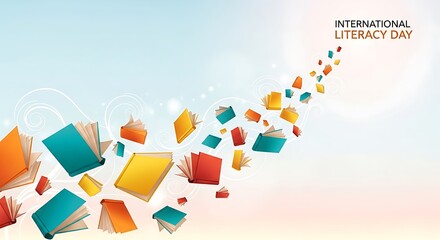Celebrate International Literacy Day with vibrant books, inspiring reading, and education concepts