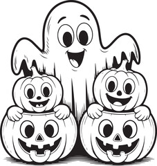 Obraz premium Vector art of cute ghost with pumpkins for halloween