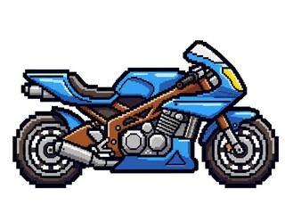 Pixel art icon of a racing motorbike isolated on white background. 4 bit style. 8 bit style, retro vintage video game assets