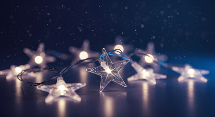 Magical Twinkling Star String Lights Glowing Warmly on a Dark Blue Background for Festive Holiday Celebrations