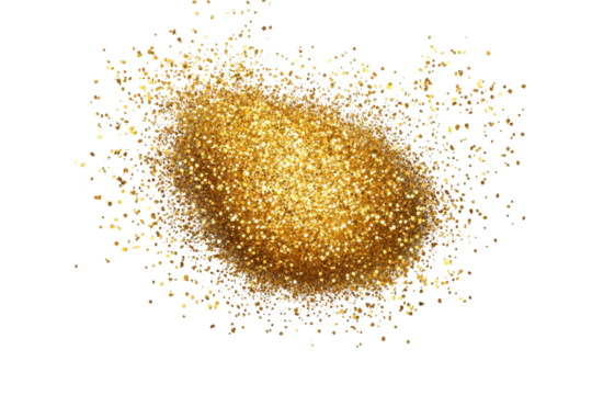 Round sprinkling of golden glitter creates a vibrant and captivating focal point against a transparent background