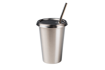 stainless steel reusable straw cup isolated on white background eco friendly dining