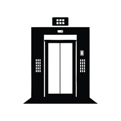 A black and white minimalist drawing of an elevator for transportation purposes, office elevator silhouette vector illustration