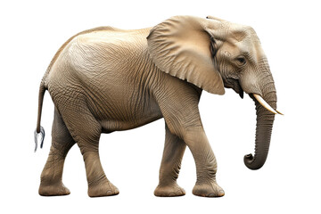 Obraz premium Lifelike representation of an elephant walking gracefully on a transparent background in a natural setting during daylight showcasing its detailed texture and features