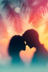Romantic summer holiday concept with palm, moment, love