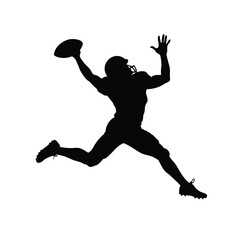 American Football Receiver Leaping High for Pass, Silhouette Action Sports Concept, player catching interception silhouette vector illustration