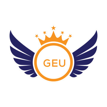 GEU Winged Crown Company logo. GEU Luxury Royal Company logo design for entrepreneur and business. GEU Brand Identity best icon.
