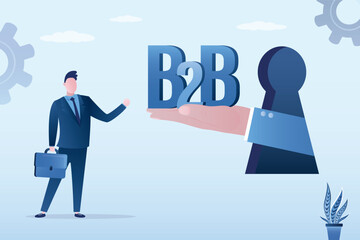 Partner hand give B2B to happy businessman. Business deal. Successful negotiations and agreement. b2b, business to business, concept. New startup or project.