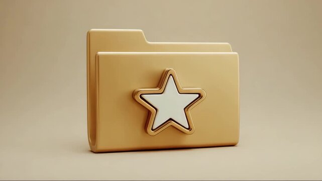 Golden folder with star icon on a neutral background  