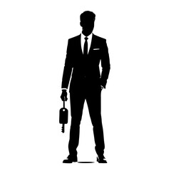 Obraz premium Silhouette of a man in a suit holding a key in his left hand object