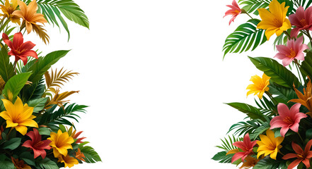 Floral frame made of flowers with decorative green branches and leaves for holiday card design