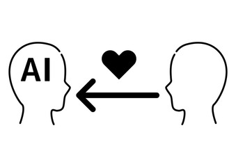 AIと人間の恋愛を表現したシンプルなアイコン