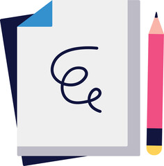 Modern Flat-Style Illustration: Pink Pencil, Note, Handwritten Script, Minimalist Design, Creative Concept.