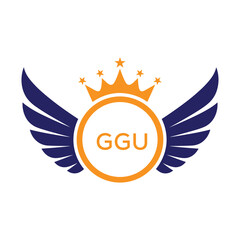 GGU Winged Crown Company logo. GGU Luxury Royal Company logo design for entrepreneur and business. GGU Brand Identity best icon.
