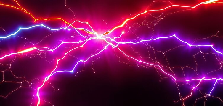 Vibrant, crackling energy lines forming abstract shapes against a dark backdrop,  abstract,  wire