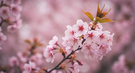 Fleur cerisier rose p�le douce lumi�re matinale printemps. AI Generated