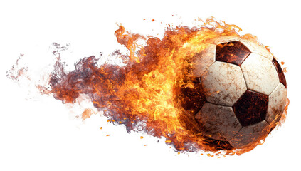 A soccer ball is on fire and is surrounded by flames