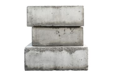 Concrete blocks stacked neatly against a transparent background showcasing their texture and finish detail, suitable for construction and design use