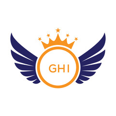 GHI Winged Crown Company logo. GHI Luxury Royal Company logo design for entrepreneur and business. GHI Brand Identity best icon.
