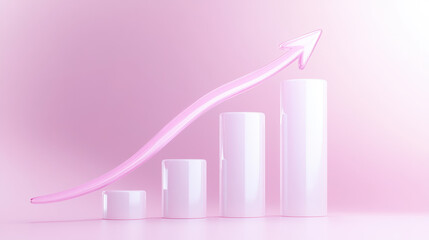 Bar chart with arrow up icon isolated on pink