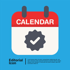 Essential Calendar Symbol with Approved Checkmark for Task Completion and Scheduled Events