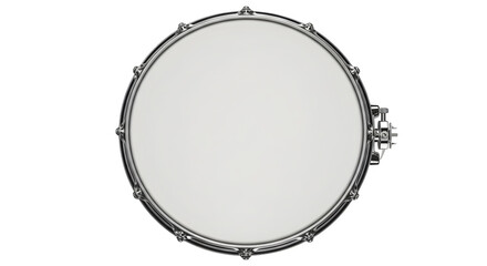 Minimal white drum with metal rim shines on a black surface. Use for music promotion, posters, or concert backdrop.
