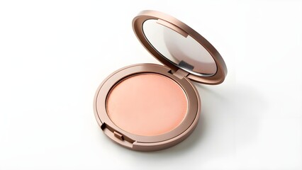 Shimmer Blush Compact Mockup in Minimalist Style, Blank No-Label Cosmetic Packaging with Peachy Pink Glow Finish, Perfect for Makeup Branding, Beauty Design, and Product Presentation