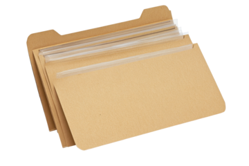 Manila file folder with three cut-out tabs showcasing a standard organizational method used for document storage in offices or homes
