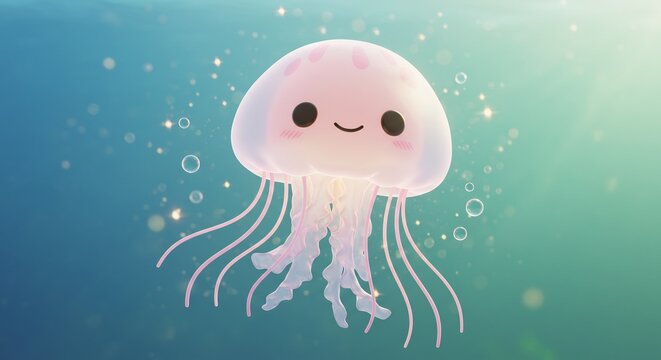 M�duse rose adorable nageant doucement sous une lumi�re douce aquatique. AI Generated