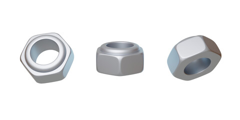 Hardware tools essential nuts for mechanical manufacturing 3D