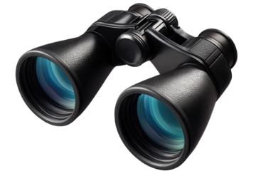 Binoculars designed for outdoor exploration featuring a transparent background and low resolution suitable for various applications