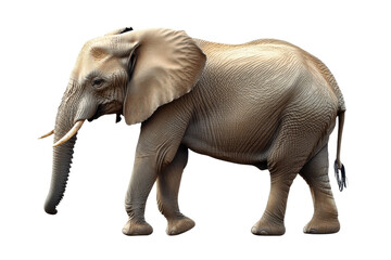 Obraz premium Elephant walking gracefully with large ears and trunk visible on a transparent background in a natural pose during daylight