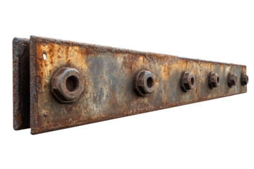 Rusted steel beam with deteriorating bolts isolated on a gigapixel standard showcasing industrial wear and tear from prolonged exposure to elements in a construction setting