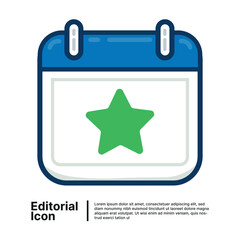 Flat style calendar icon with a green star symbol for marking a special event or important date