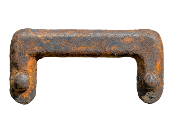 Old rusted handle isolated in low resolution with detailed texture and color variations, showcasing decades of wear and aging in a unique and striking manner