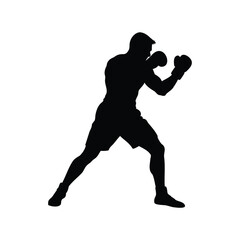 Silhouette of a boxer in fighting stance preparing to strike opponent, veteran boxer shadowboxing silhouette vector illustration