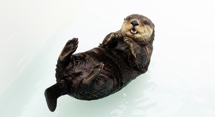 Loutre marine joue joyeusement eau claire lumiere douce. AI Generated