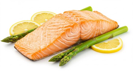 Saumon frais juteux asperges citron lumi�re naturelle. AI Generated