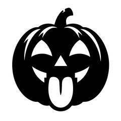Black and white vector silhouette of a Halloween pumpkin on white background
