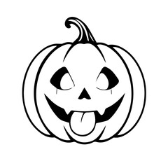 Black and white vector silhouette of a Halloween pumpkin on white background