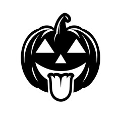 Black and white vector silhouette of a Halloween pumpkin on white background